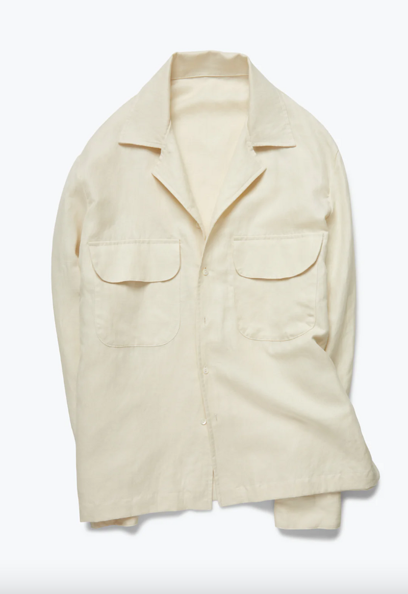 Long Sleeve Washed Linen Camp Shirt in  Ivory (Final Sale)