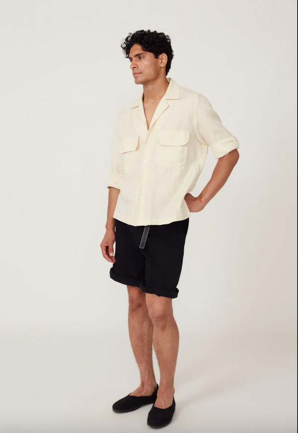 Long Sleeve Washed Linen Camp Shirt in  Ivory (Final Sale)