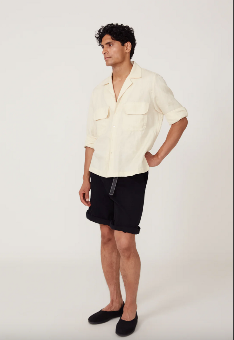 Long Sleeve Washed Linen Camp Shirt in  Ivory (Final Sale)