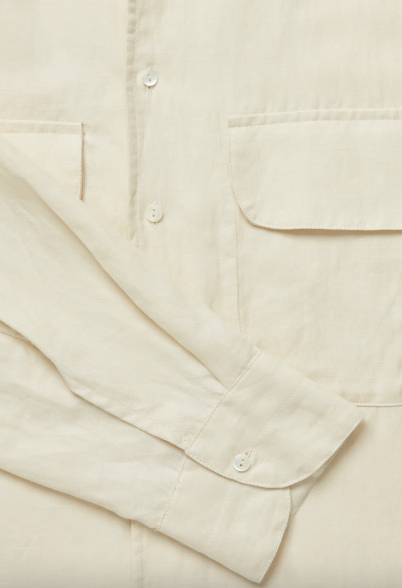 Long Sleeve Washed Linen Camp Shirt in  Ivory (Final Sale)
