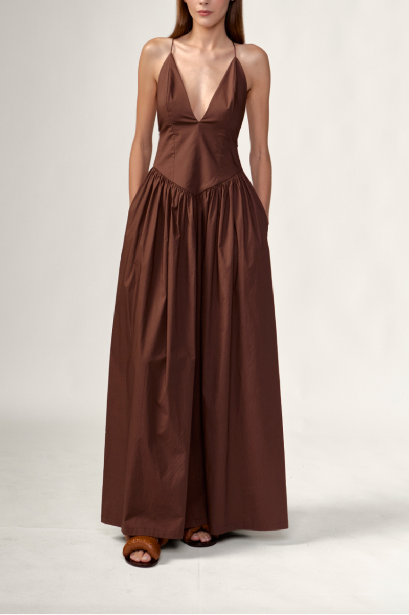 deep v brown dress Opulence V-Neck Maxi / XS %0D%0ADelicate%20sewing%20and%20hemming%20by%20durable%20needle%20lockstitch%20machine race day look David's Bridal: Top Dress Size:38S (34.5 inch sleeve)