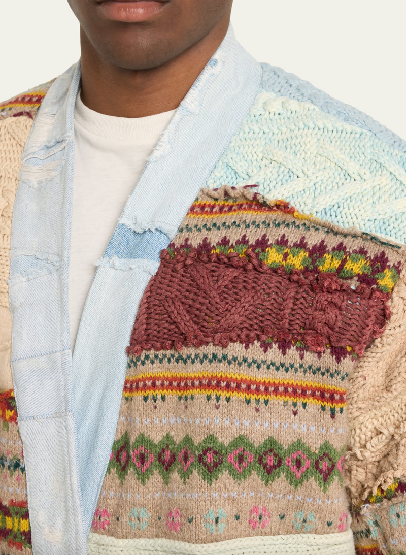 Mixed Sweater Fairisle Stitch Work Cropped Jacket