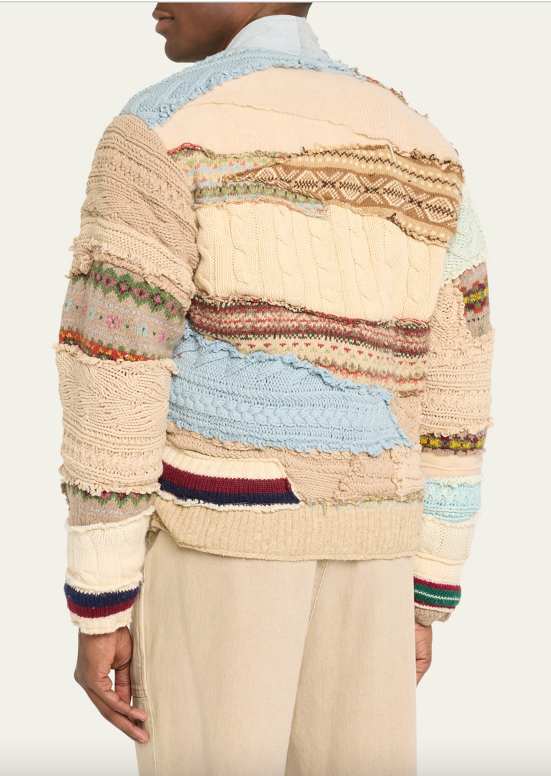 Mixed Sweater Fairisle Stitch Work Cropped Jacket