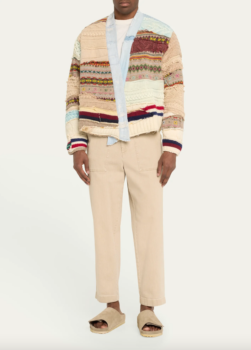 Mixed Sweater Fairisle Stitch Work Cropped Jacket