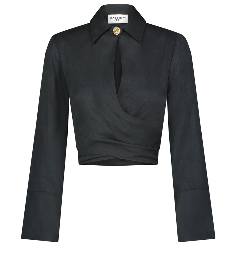 Collared Long Sleeve Wrap Top