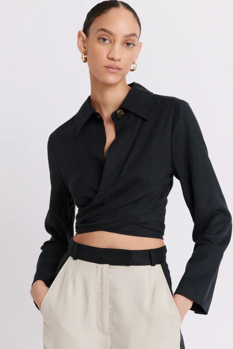 Collared Long Sleeve Wrap Top