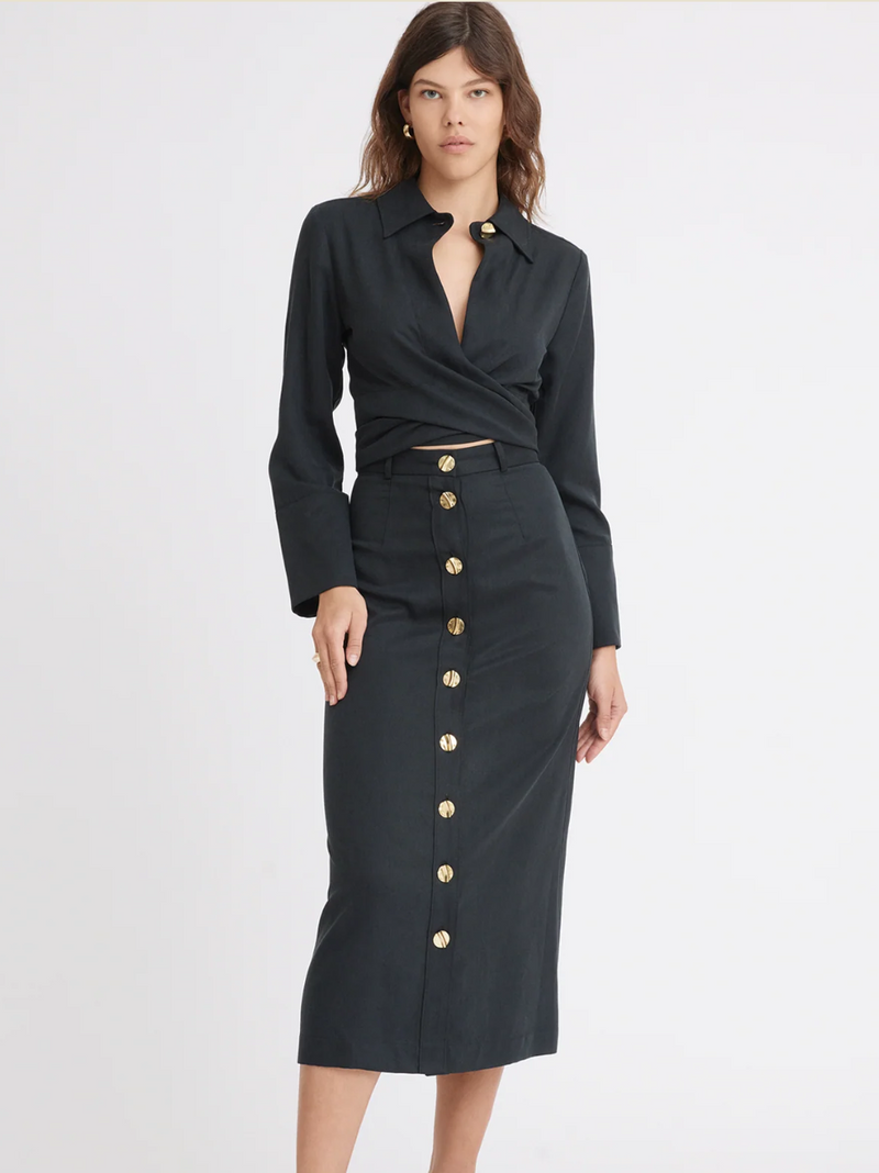 Collared Long Sleeve Wrap Top