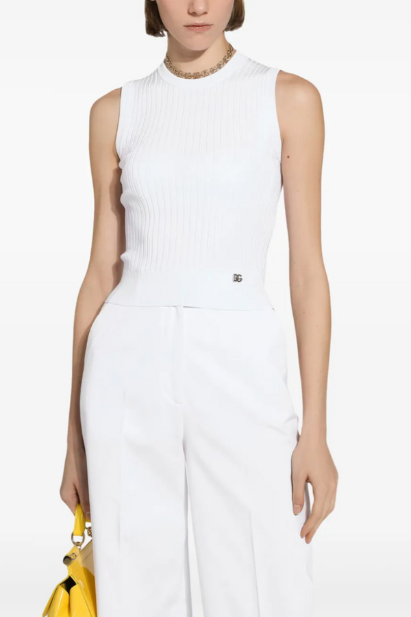 Ribbed Stretch Viscose Top with Medal DG Logo Pin