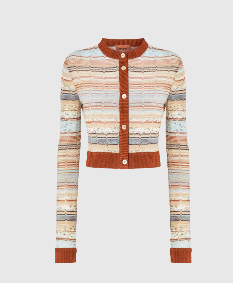 Crewneck Crop Cardigan with Greek Zig Zag Lamé