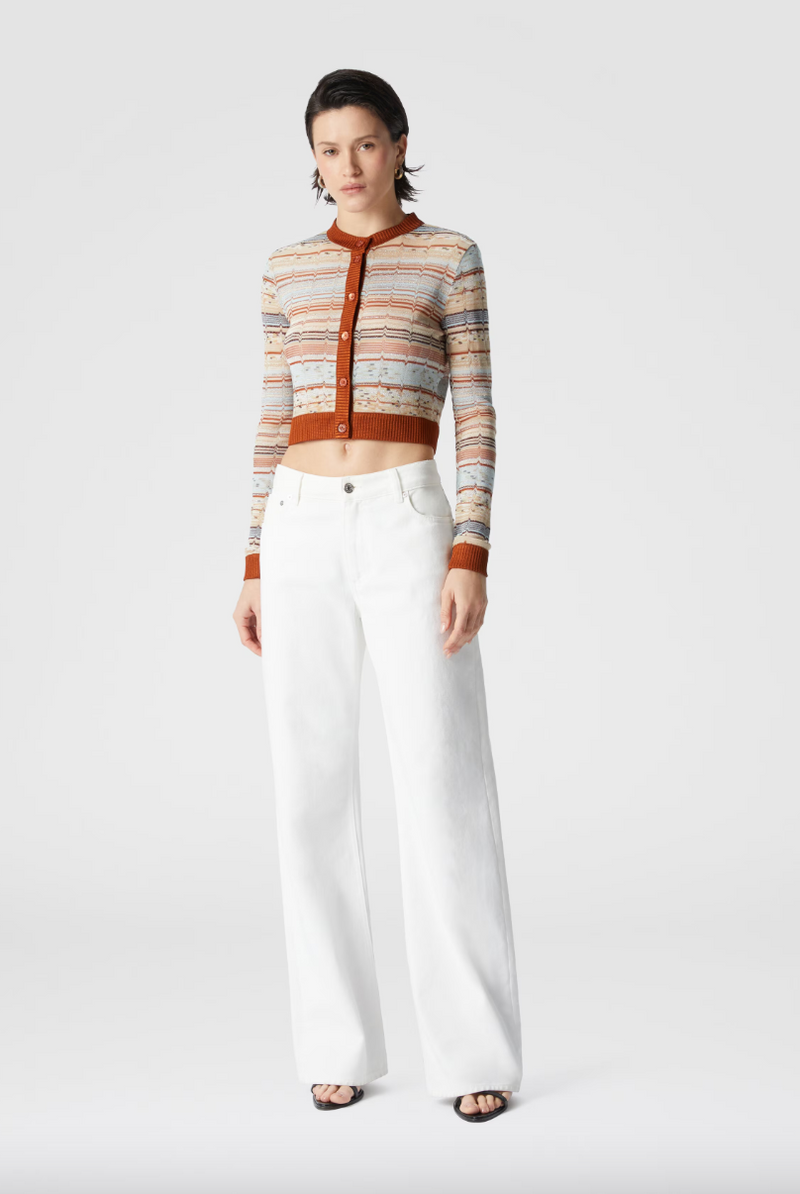 Crewneck Crop Cardigan with Greek Zig Zag Lamé
