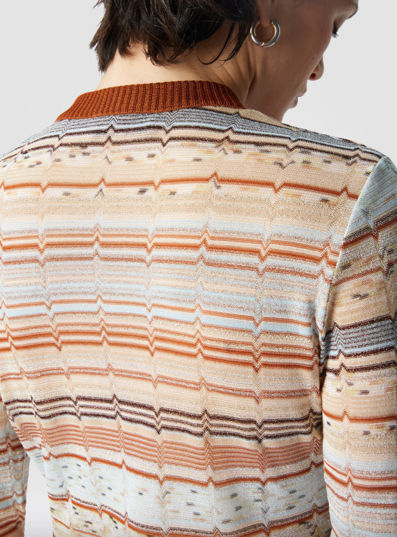 Crewneck Crop Cardigan with Greek Zig Zag Lamé
