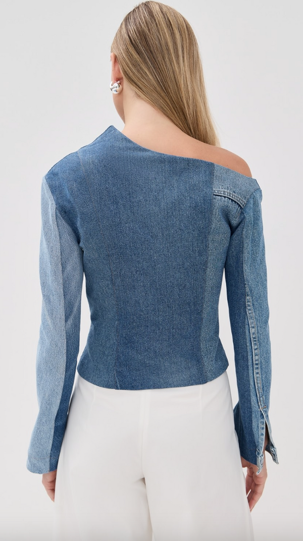 Upcycled Denim Off Shoulder Jacket