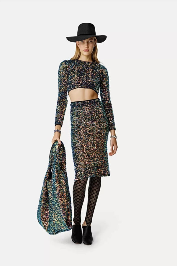 Sequined Velvet Pencil Skirt