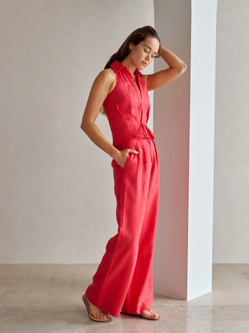 Sloan Linen Vest Red