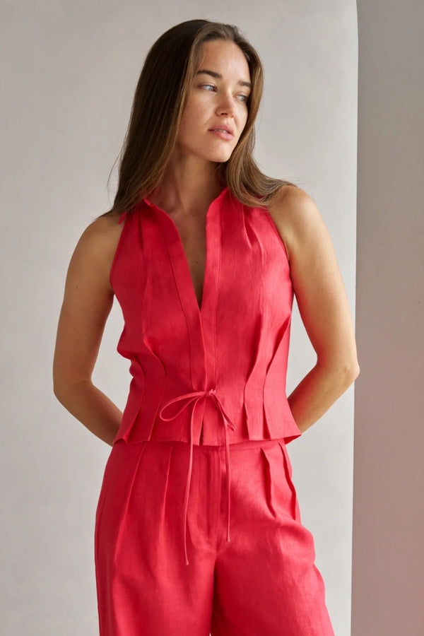 Sloan Linen Vest Red