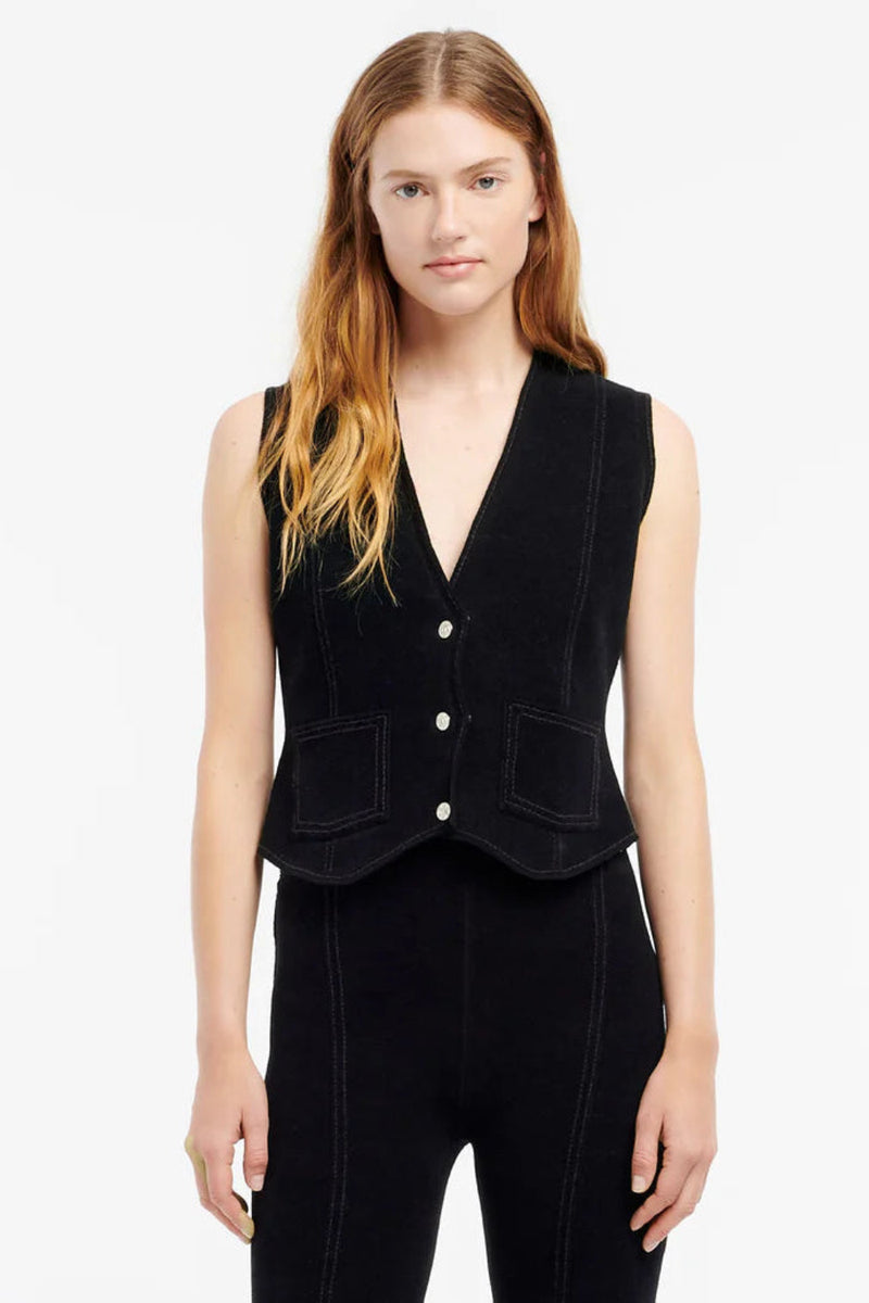 Suede-Effect Sleeveless Jacket in Cashmere and Cotton