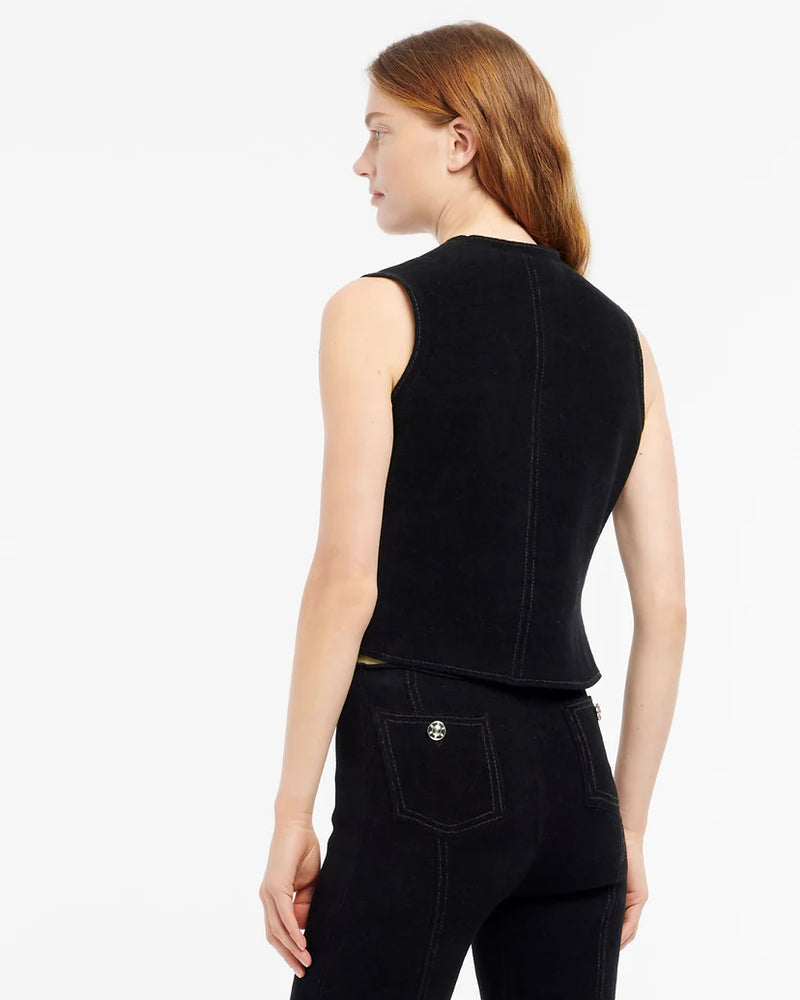 Suede-Effect Sleeveless Jacket in Cashmere and Cotton