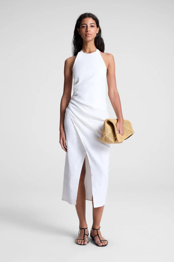 Sylvie Linen Midi Halter Dress White