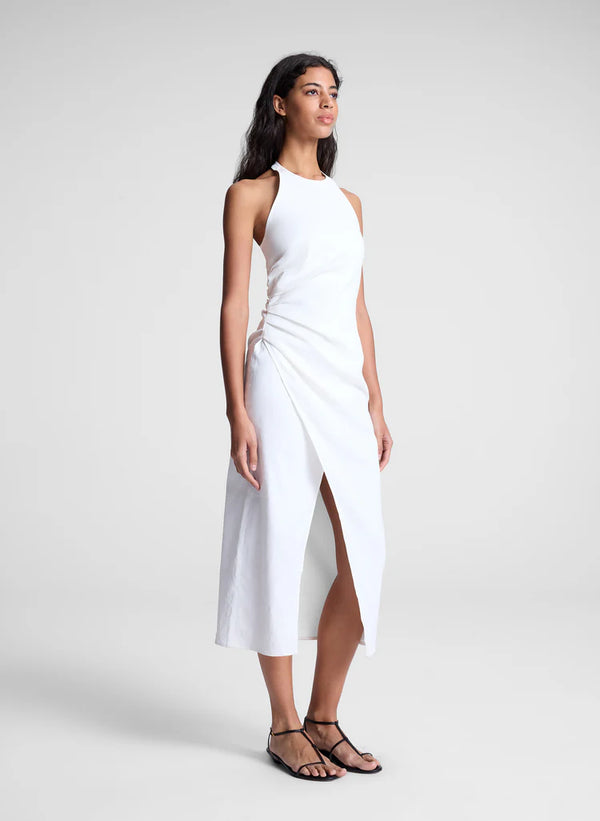 Sylvie Linen Midi Halter Dress White