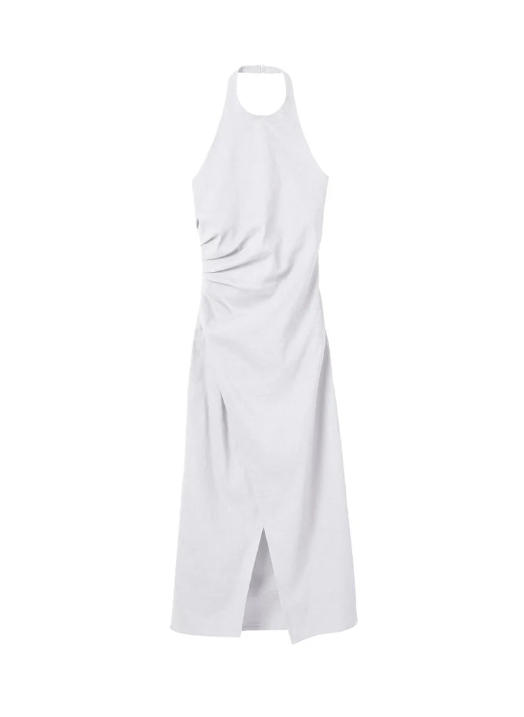 Sylvie Linen Midi Halter Dress White
