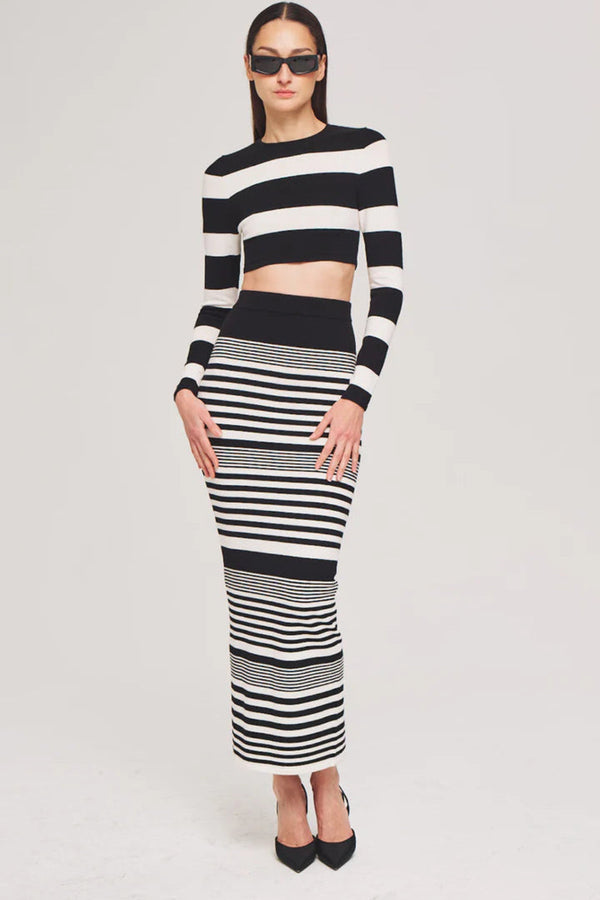 Tamika Knit Skirt Black-White Stripe