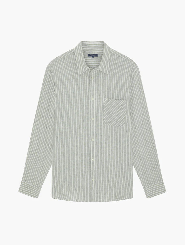 Telles Linen LS Striped Shirt Dark Olive