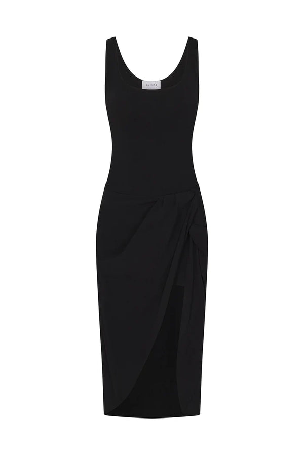 The Selene Drop Waist Drape Midi Dress
