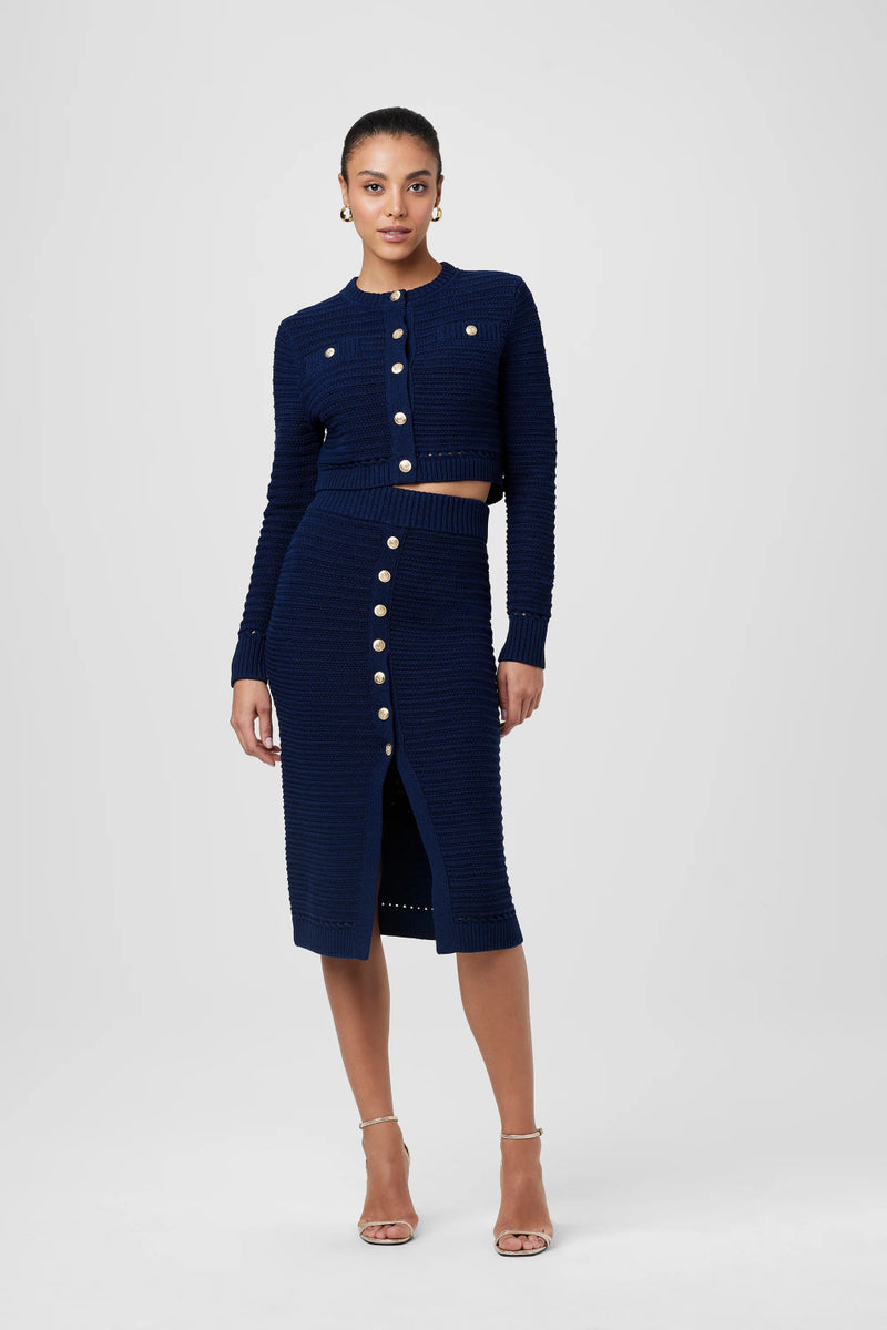 Tani Button Front Skirt Navy
