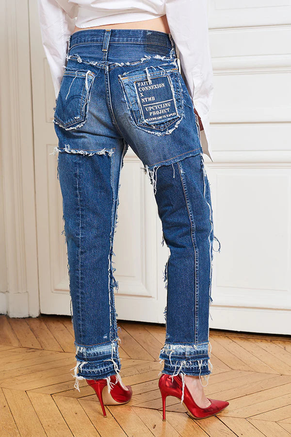 Multi Blue Oversize Straight Jeans Unisex