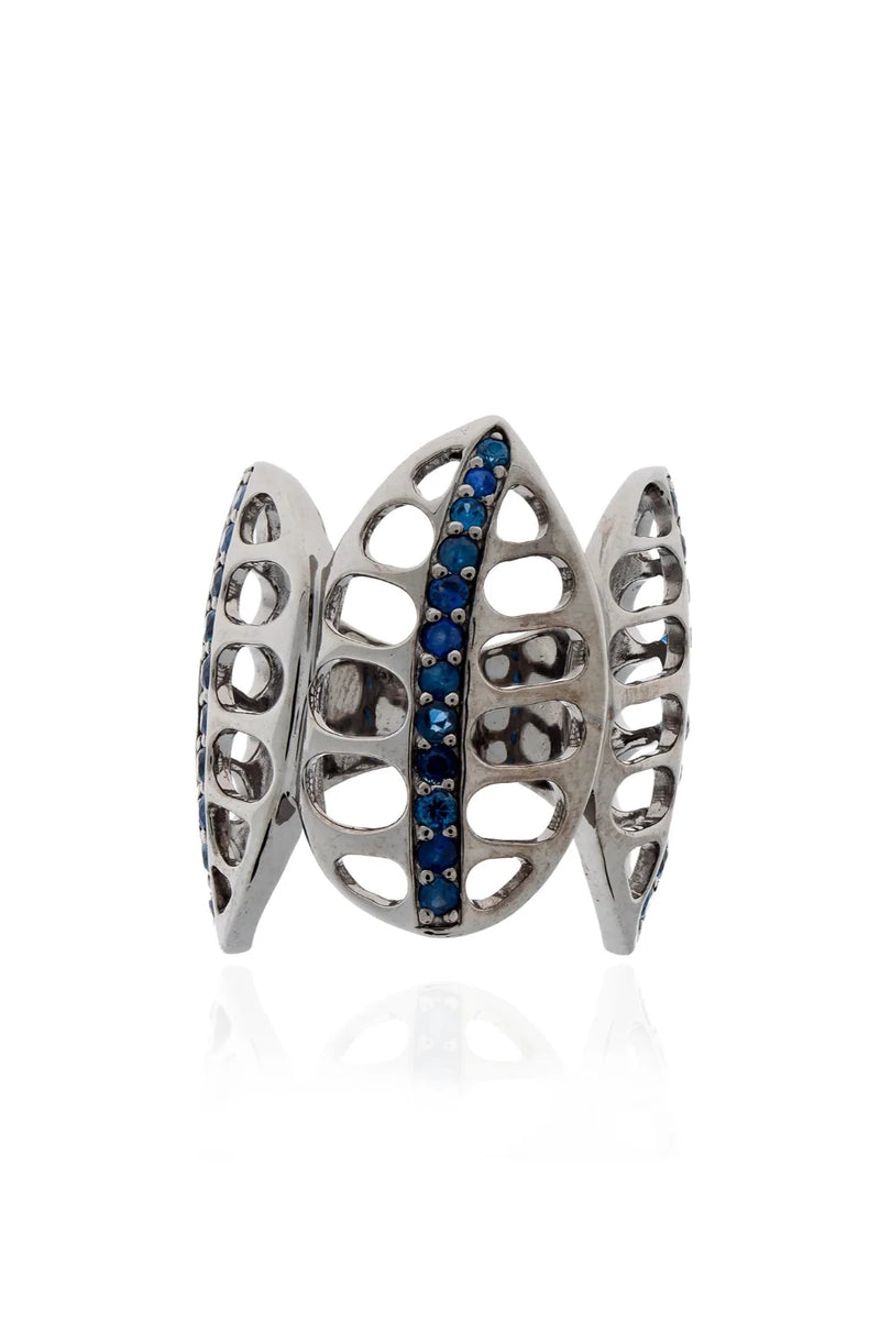 925 Silver Ring Plated in Black Rhodium with Blue Sapphires