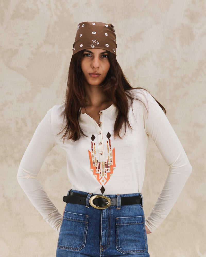 Embroidered Cotton LS T-Shirt Milk