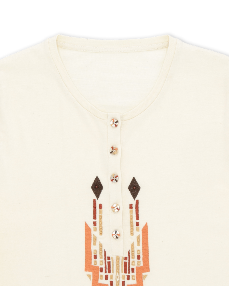 Embroidered Cotton LS T-Shirt Milk