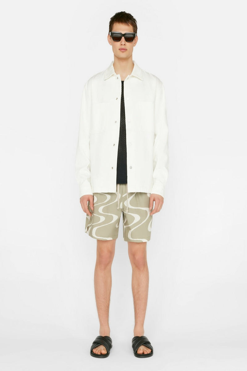 Abstract Wave Graphic Short in Sand Beige Print (Final Sale)