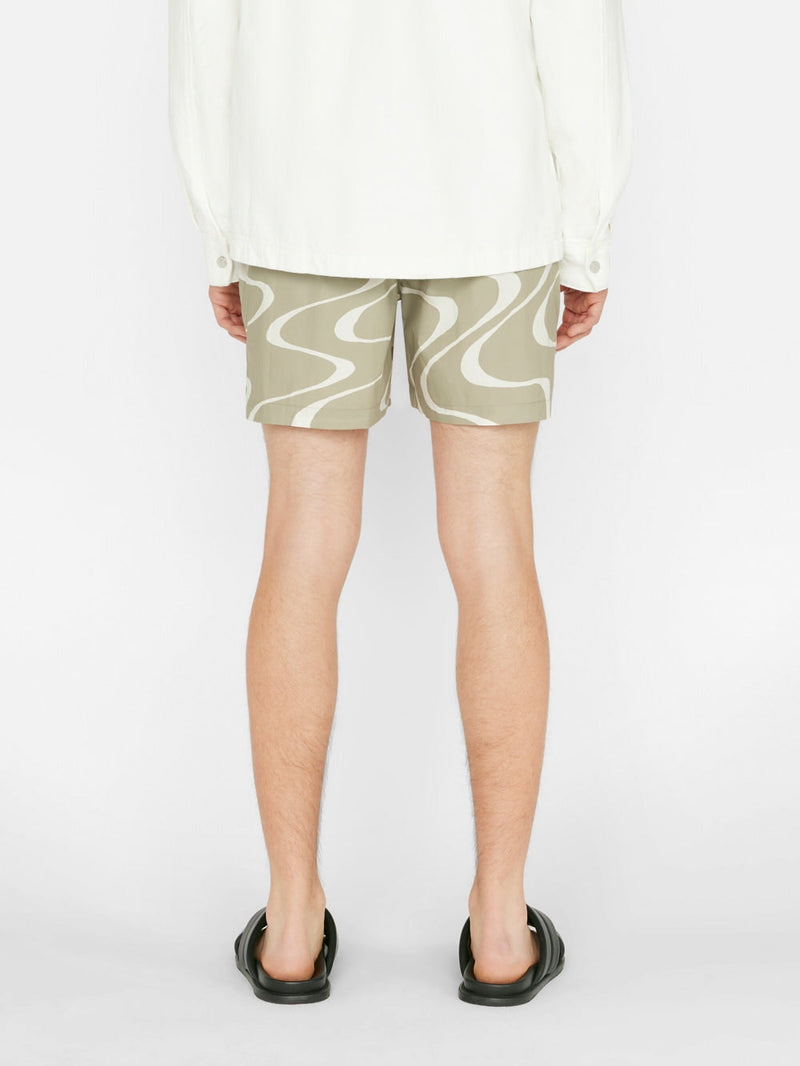 Abstract Wave Graphic Short in Sand Beige Print