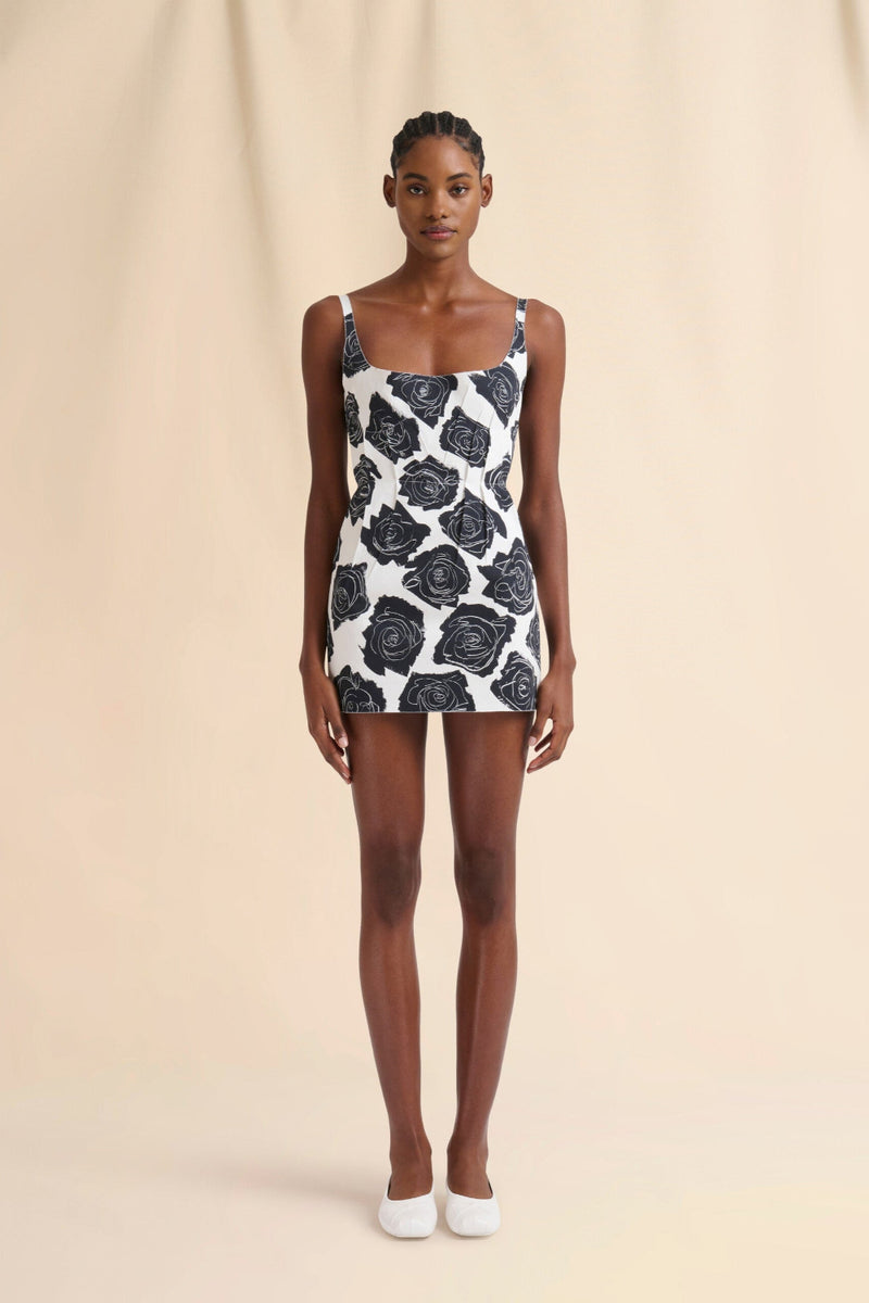Bonded Poplin Mini Dress with Luna Print