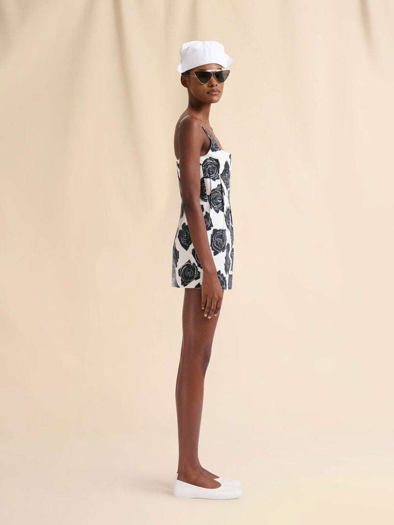 Bonded Poplin Mini Dress with Luna Print