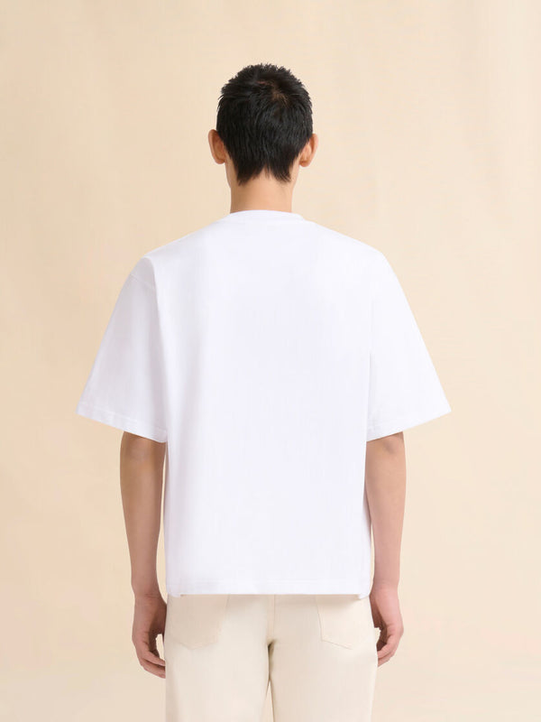 White Cotton T-Shirt with Mohair Patches