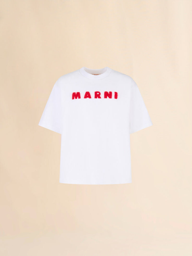 White Cotton T-Shirt with Mohair Patches