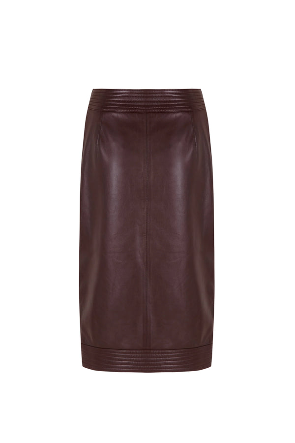Wine Leather Pencil Skirt