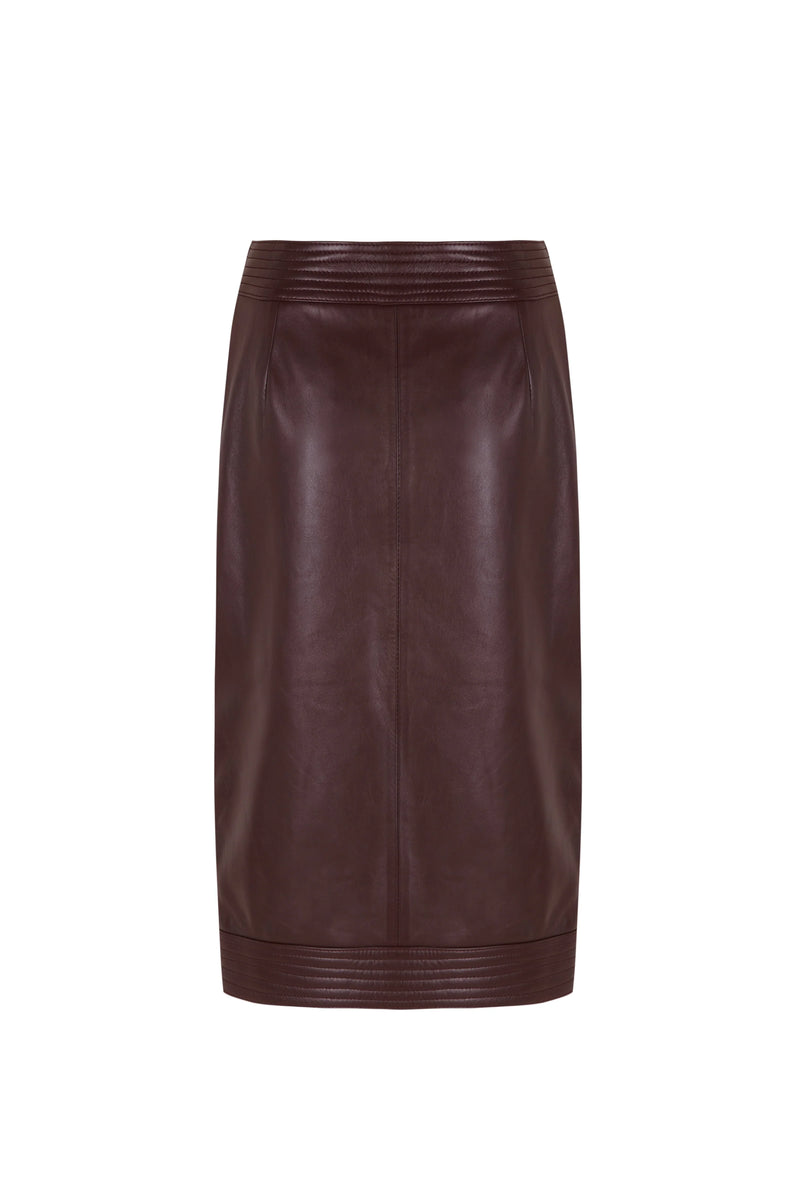 Wine Leather Pencil Skirt