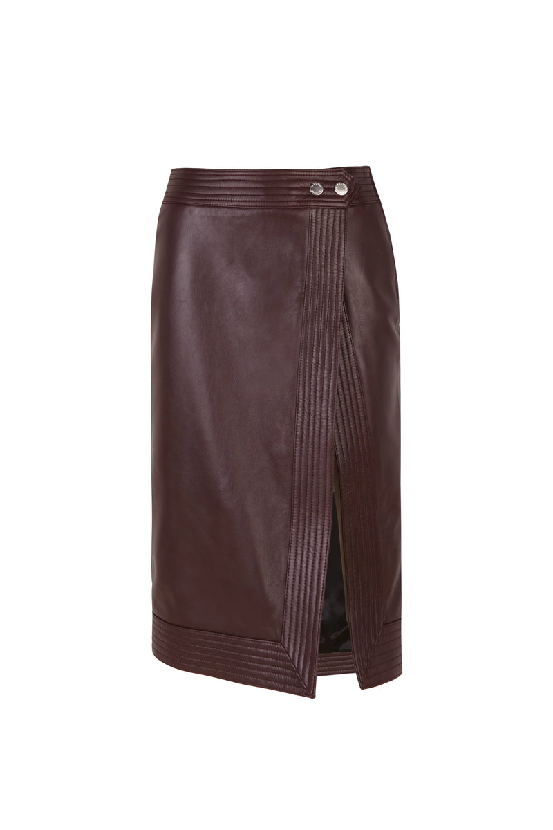 Wine Leather Pencil Skirt