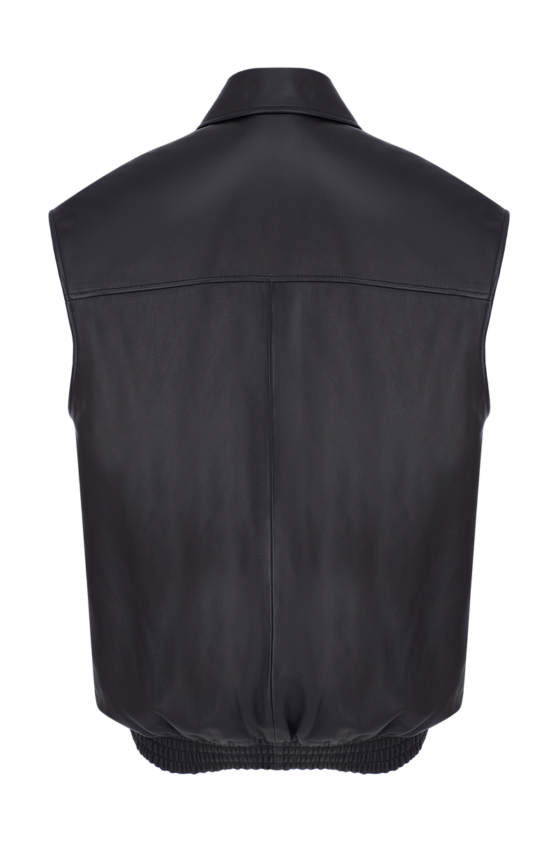 Oversize Leather Bomber Vest Black