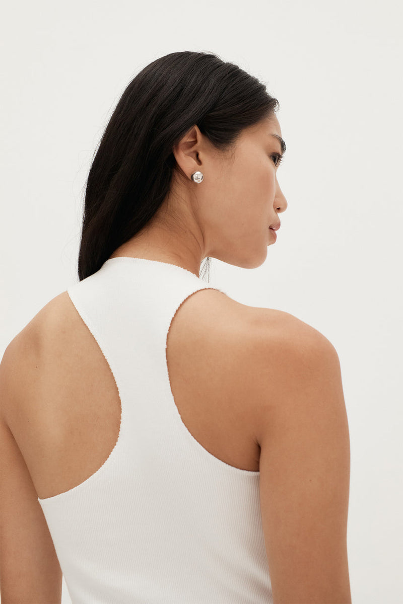 Asymmetric Racer Slip Dress Off White