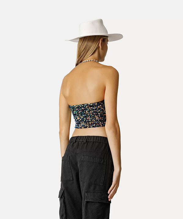 Sequined Velvet Bandeau Top