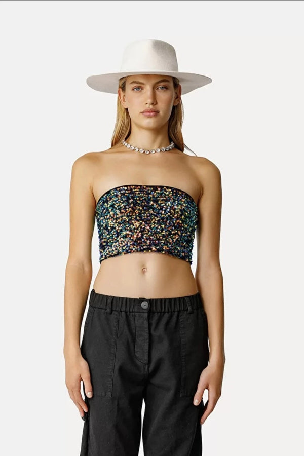 Sequined Velvet Bandeau Top