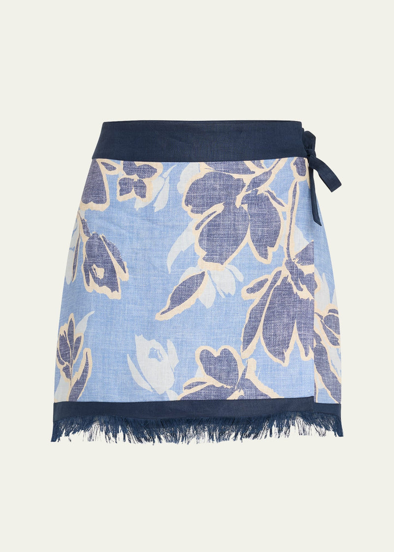 Bethany Mini Wrap Skirt Blue Hydrangea Floral