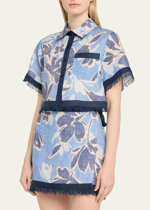 Bethany Mini Wrap Skirt Blue Hydrangea Floral