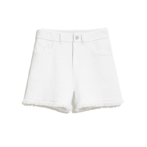 Denim Fringed Cashmere and Cotton Shorts