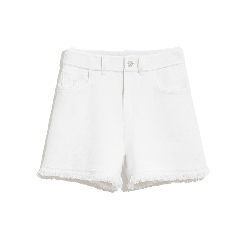 Denim Fringed Cashmere and Cotton Shorts