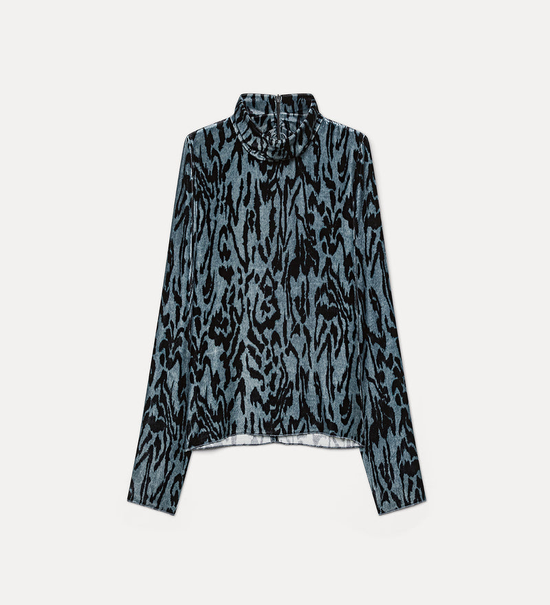 "Moiree" Print Velvet Turtleneck Shirt